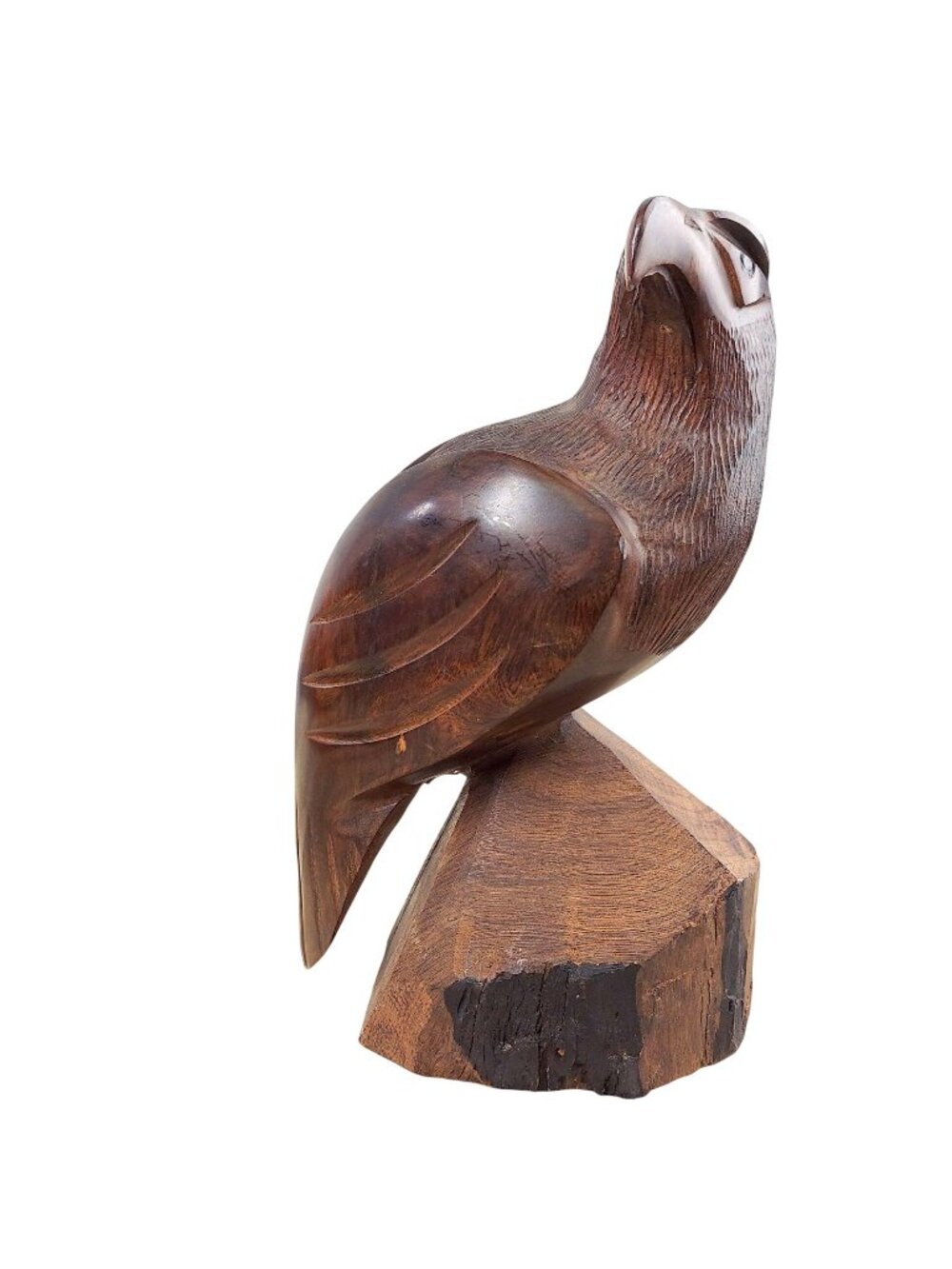 Wood Carved Eagle Sculpture Heavy Wooden Carving Bird OOAK Vintage